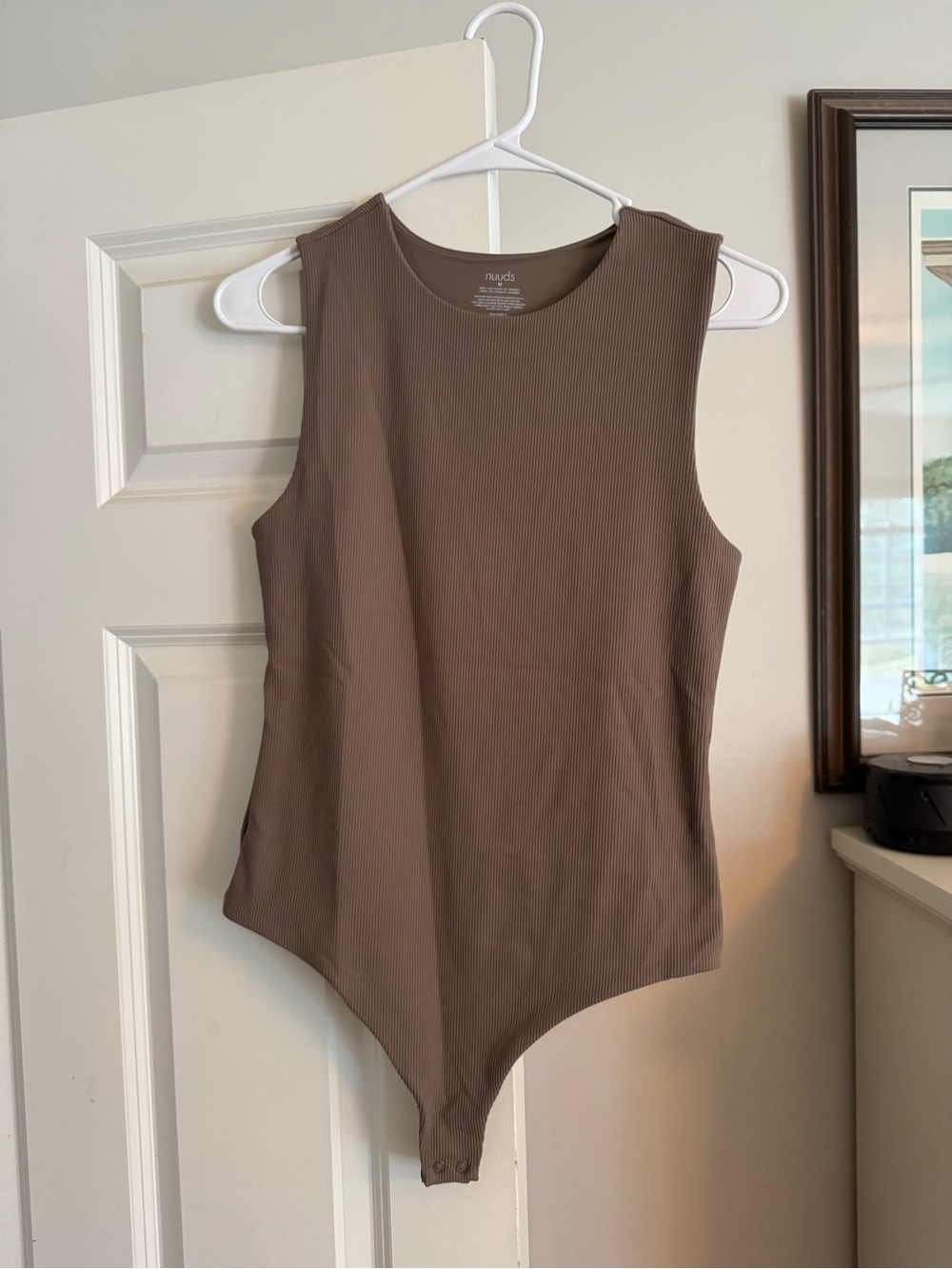 Nuuds Brown Ribbed Crew neck Sleeveless Bodysuit- size M